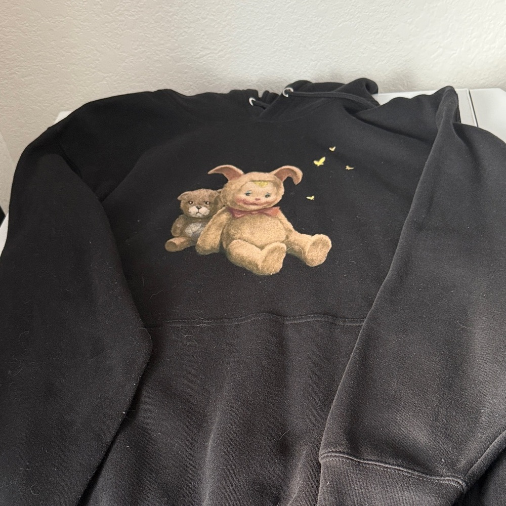 Black Graphic Hoodie with Bear Design